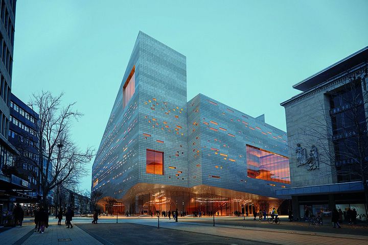 Außenvisualisierung des Siegerentwurfs von Snøhetta am Wehrhahn: So könnte das neue Opernhaus in die Schadowstraße eingebunden werden. Foto: Snøhetta Oslo AS Außenvisualisierung des Siegerentwurfs von Snøhetta am Wehrhahn: So könnte das neue Opernhaus in die Schadowstraße eingebunden werden. Foto: Snøhetta Oslo AS