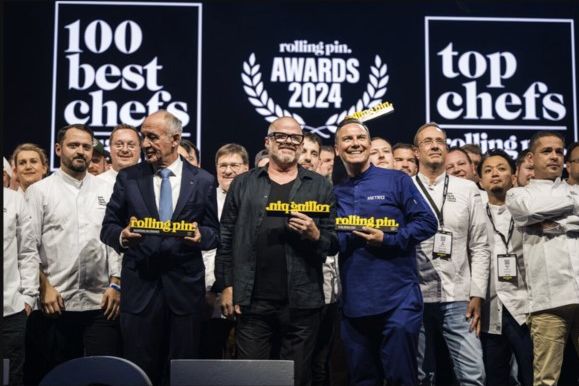 v.l.n.r.: Die Rolling Pin.Award Preisträger Marc Haeberlin, Heston Blumenthal und Tim Raue / Foto (C) Moving Stils